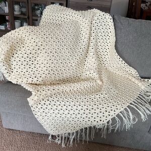 Cream Textured Furniture Cover with Fringe